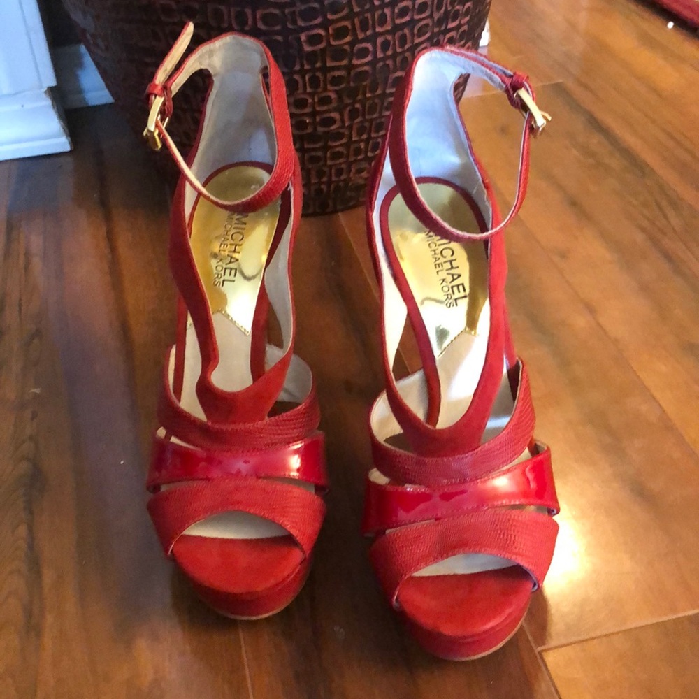 MK red open toe stiletto never worn.